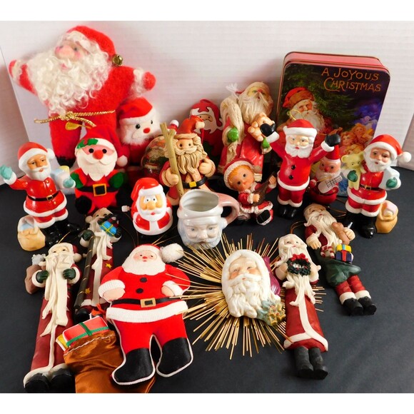 Santa Clause 21 Pcs Christmas Ornaments Figurines Wood Wool Ceramic Collectibles - Picture 1 of 16